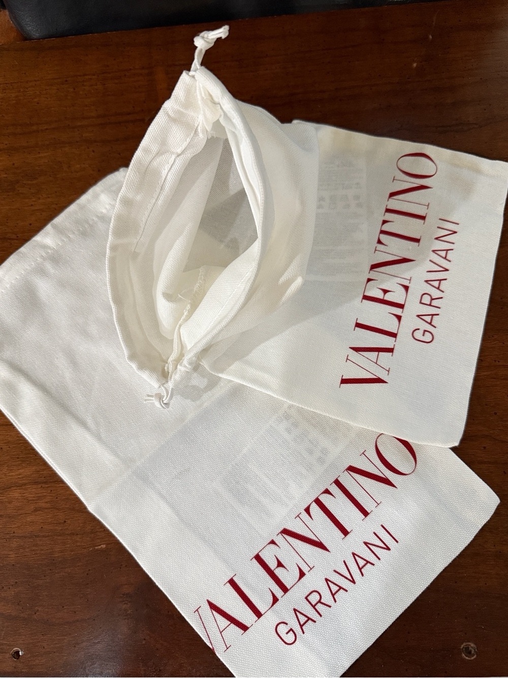 2 Valentino Garavani White Drawstring Dust Bags with Red Logo for shoes 👞